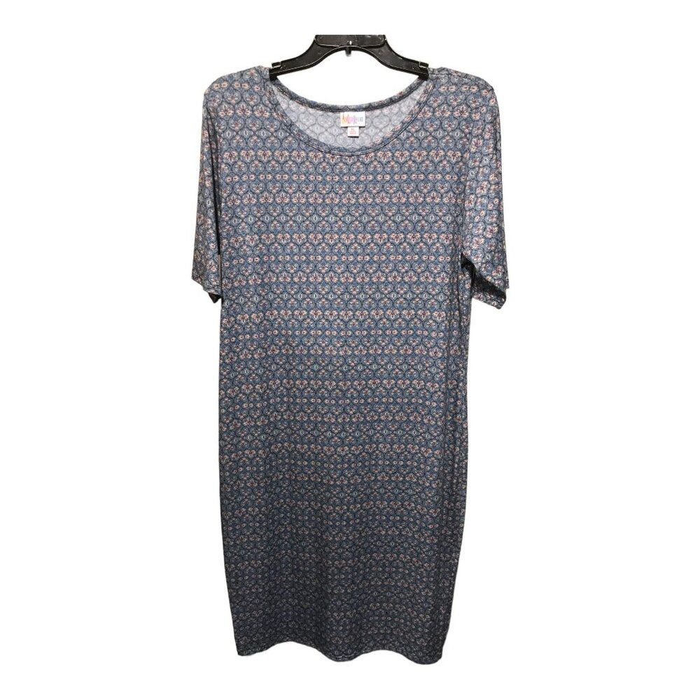 LulaRoe Blue Pale Floral‎ Print Dress Short Sleeve